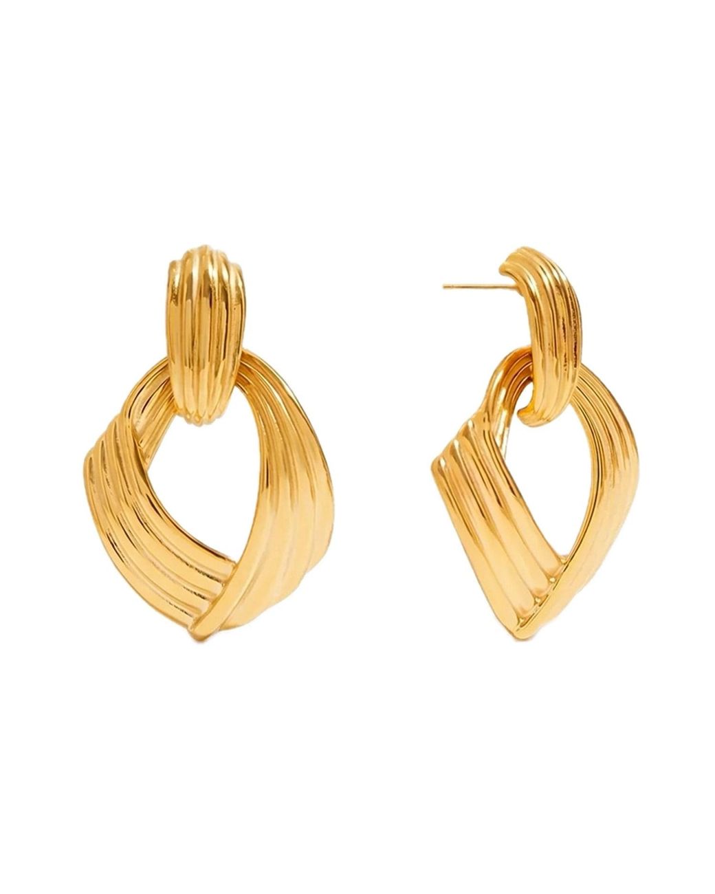 Elk & Bloom Metallic Large Thick 14K Ribbed Drop Hoop Studs