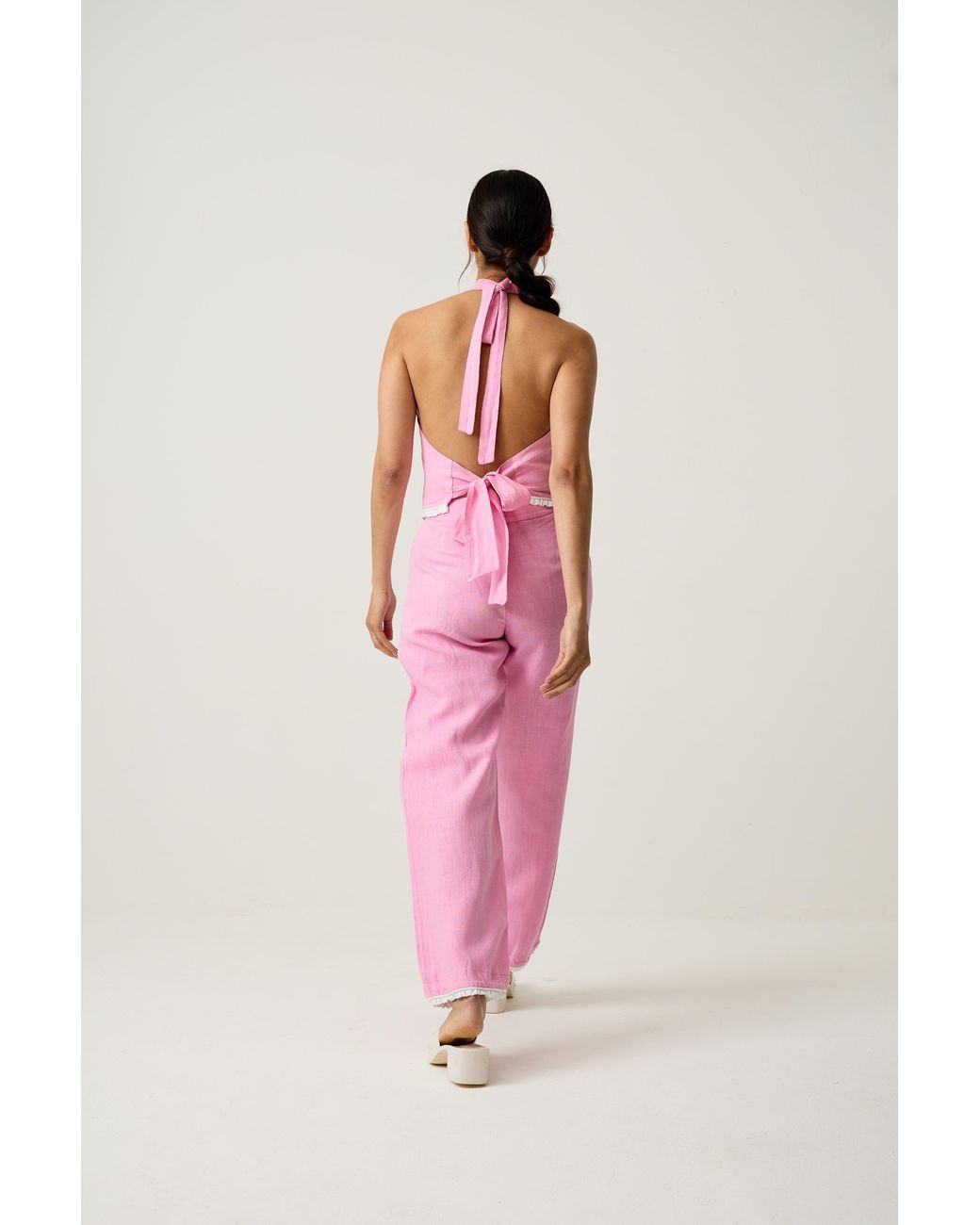 Imaura Pink Btw Linen Halter Top