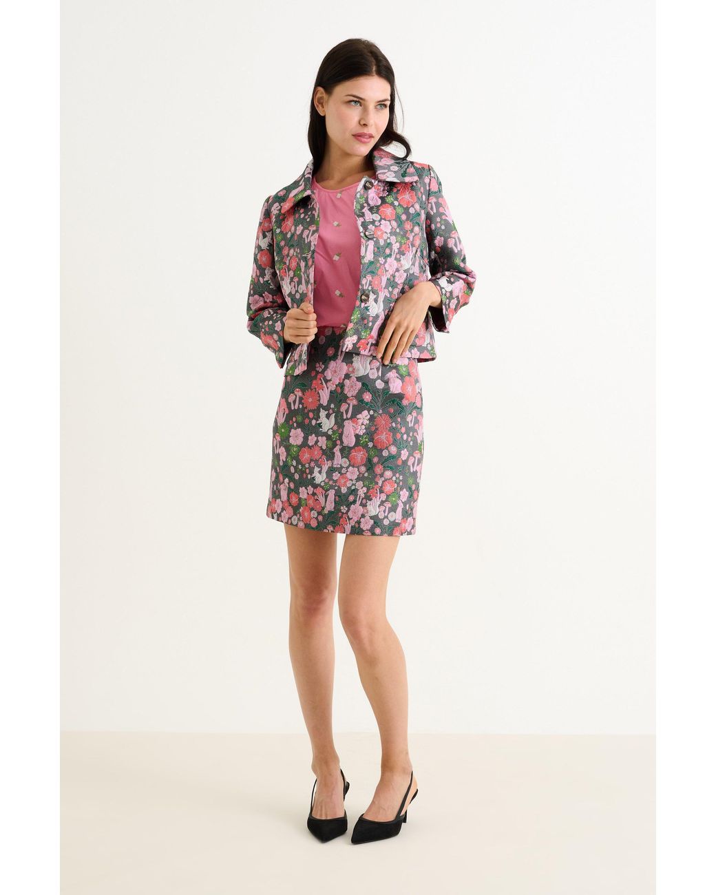 Louche Pink Salut Fairytale Jacquard Cropped Jacket