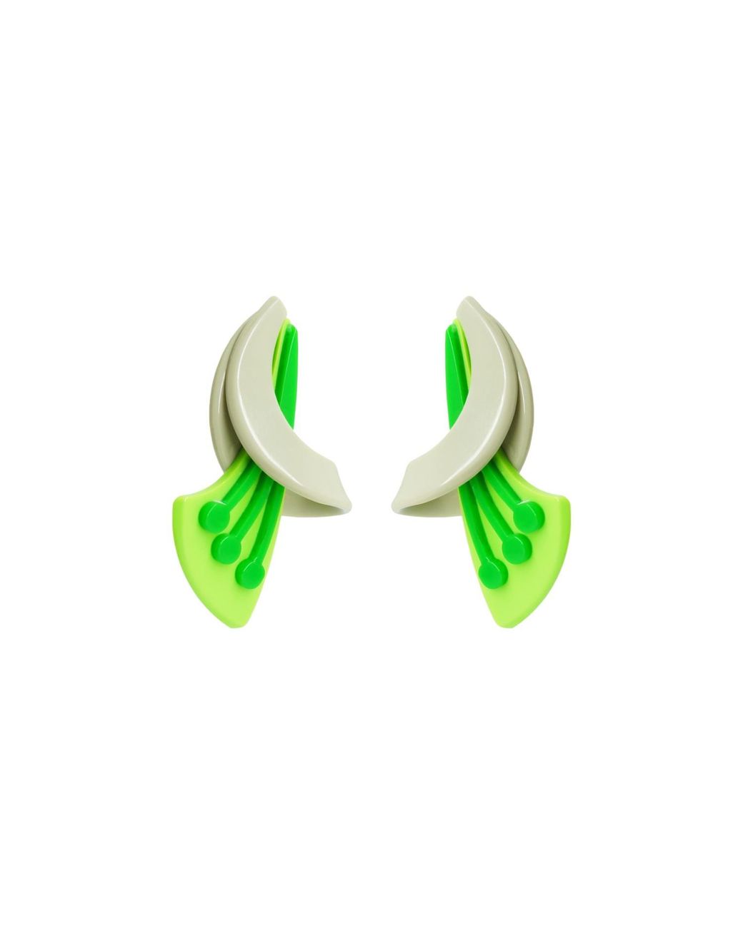 Gissa Bicalho Green Acrylic Handmade Earring Dual Flower