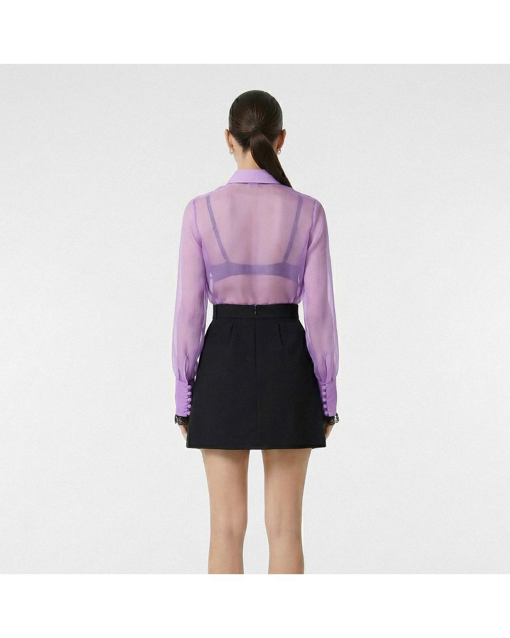AVENUE No.29 Purple Silk Ruffle Buttoned Down Shirt
