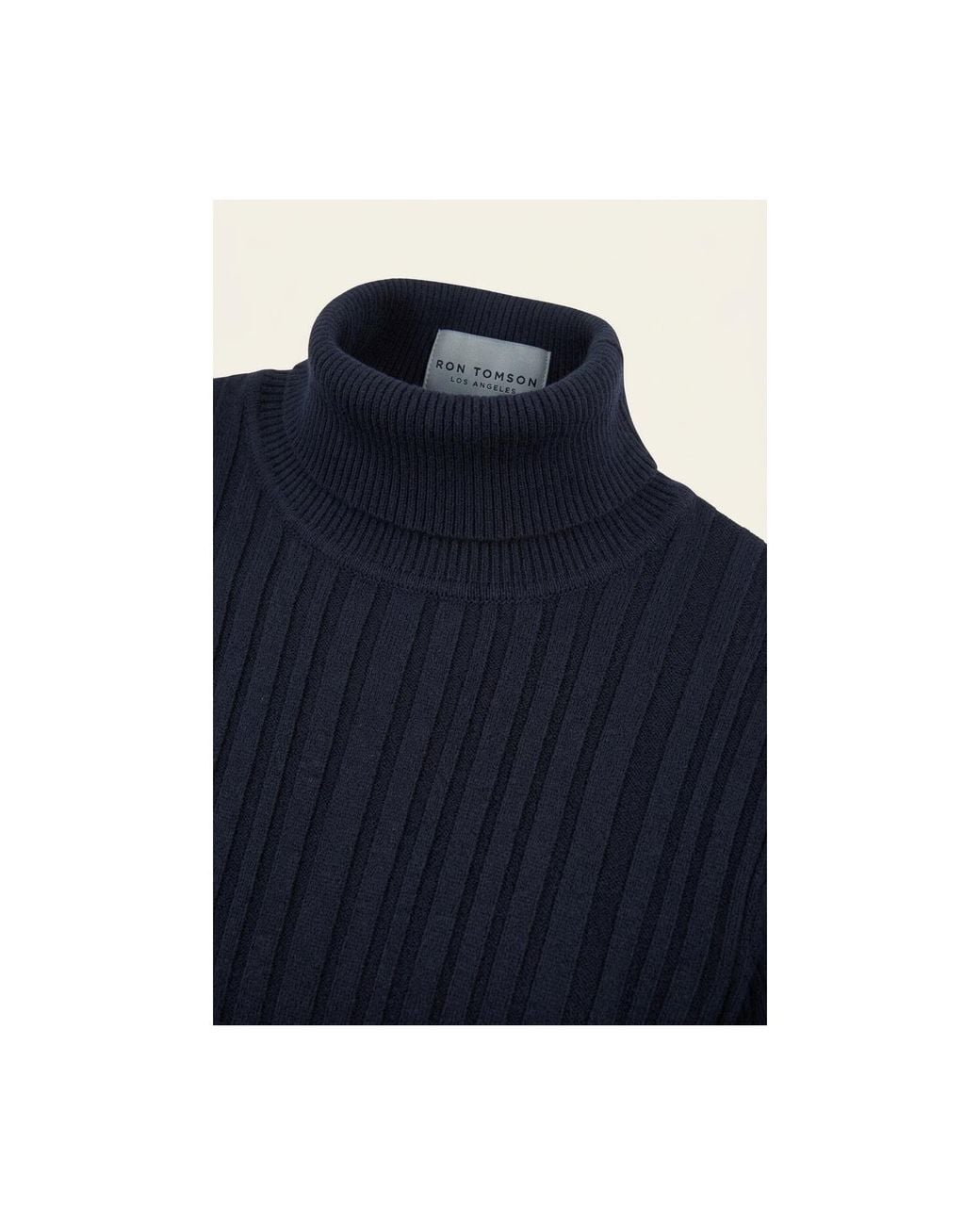 Ron Tomson Blue Roll Neck Ribbed Sweater for men