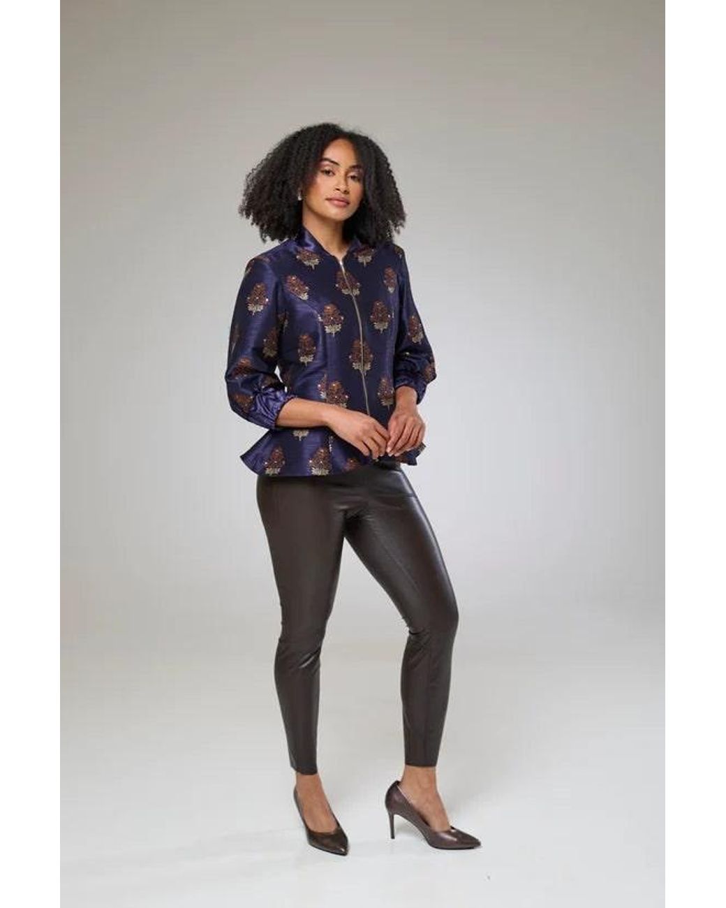 Lioness by Tf Blue Auburn Embroidered Raw Silk Fitted Jacket Blouse