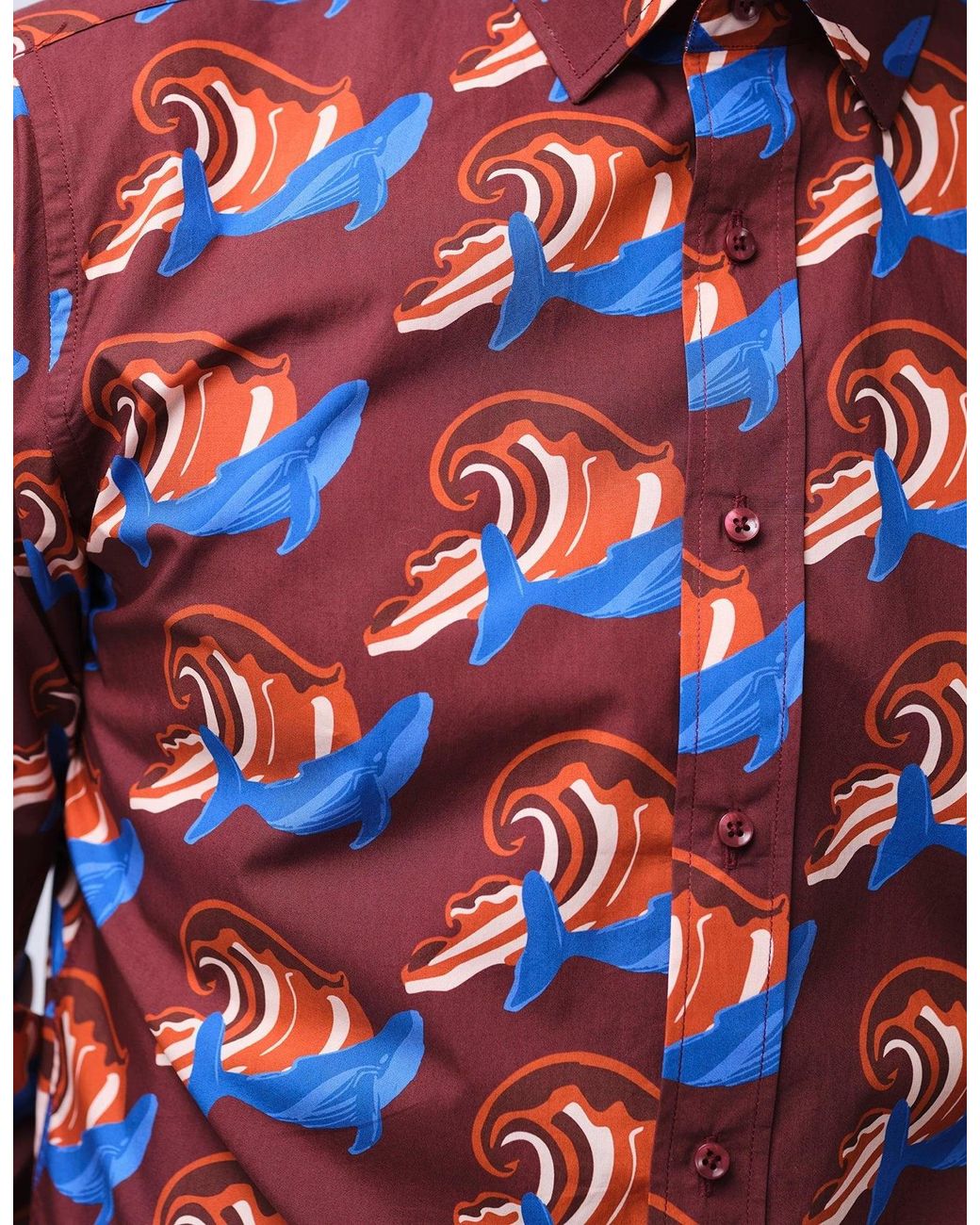 Gresham Blake White Burgundy & Whale Shirt for men