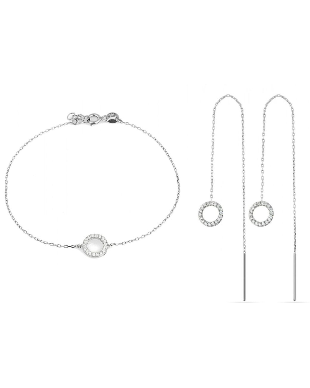 Spero London White Circle Bracelet & Circle Drop Earring Set