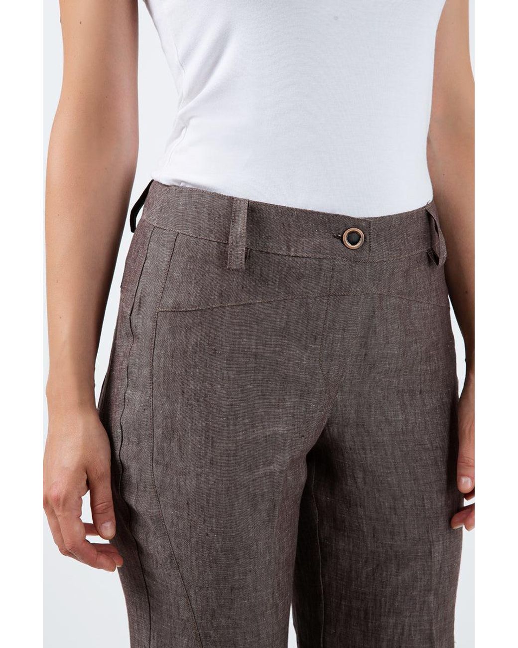 Conquista Brown Long Straight Linen Pants