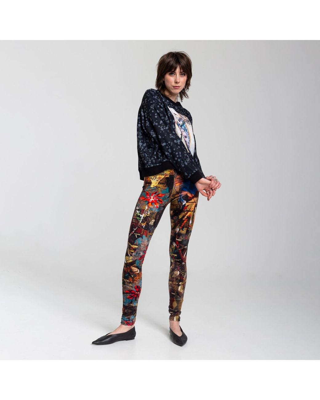 ARTISTA Black Bloom Printed Velvet Leggings