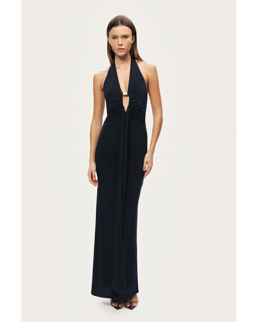 Nocturne Black Halter Neck Cut-Out Maxi Dress