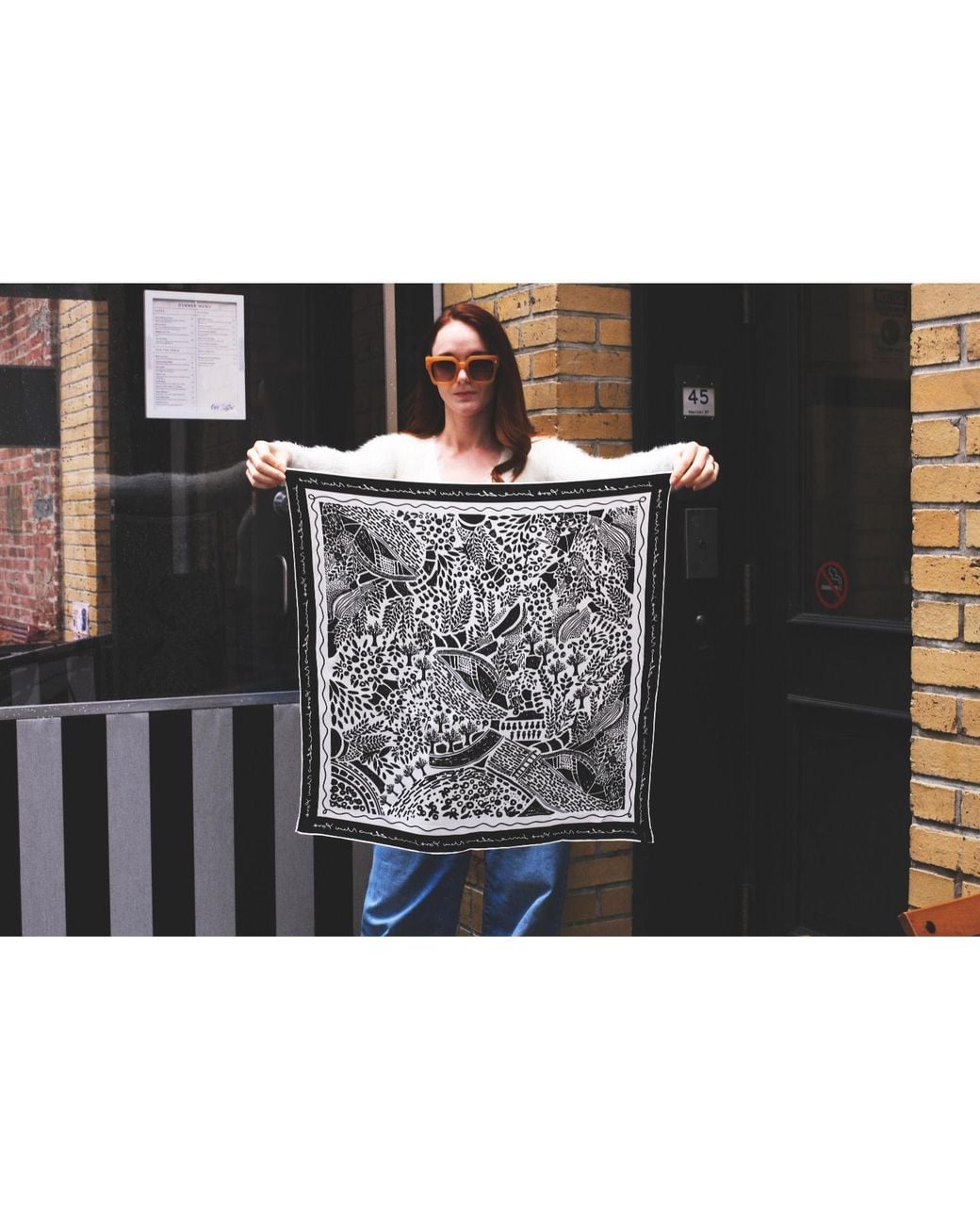 Jessie Zhao New York Black Double Sided Silk Scarf Of Garden
