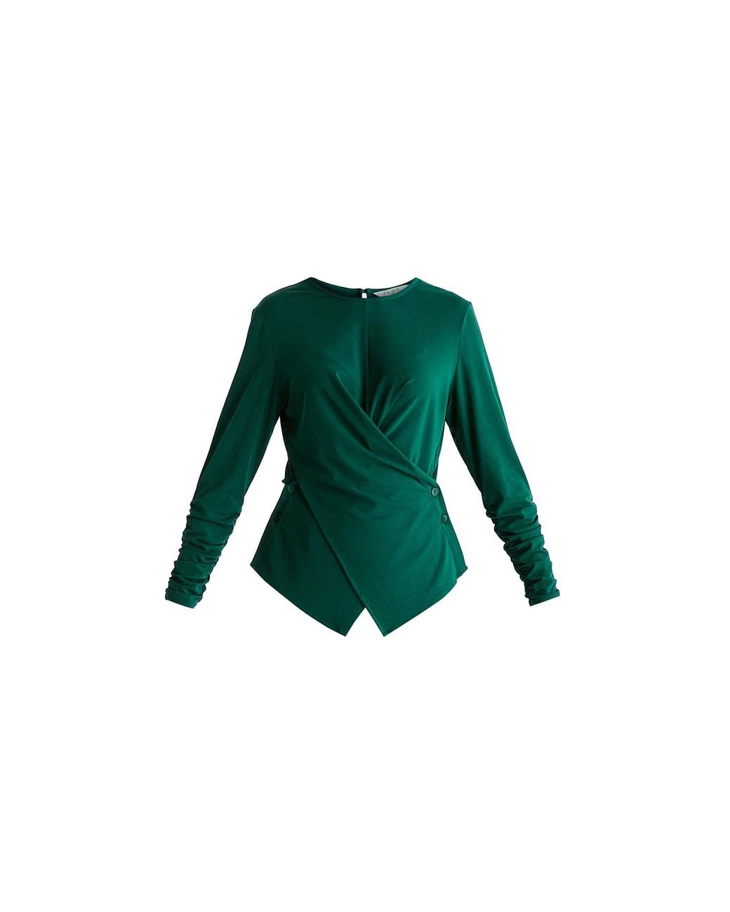 Paisie Green Side Button Jersey Wrap Top