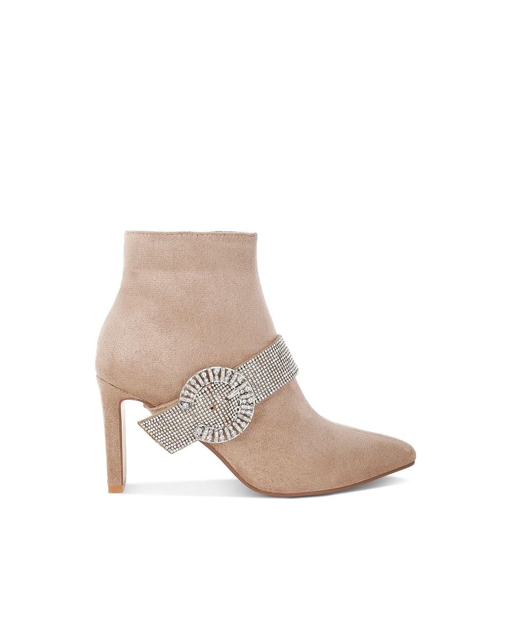 Rag & Co Brown Neutrals Asagao Diamante & Rhinestones Strap Boots