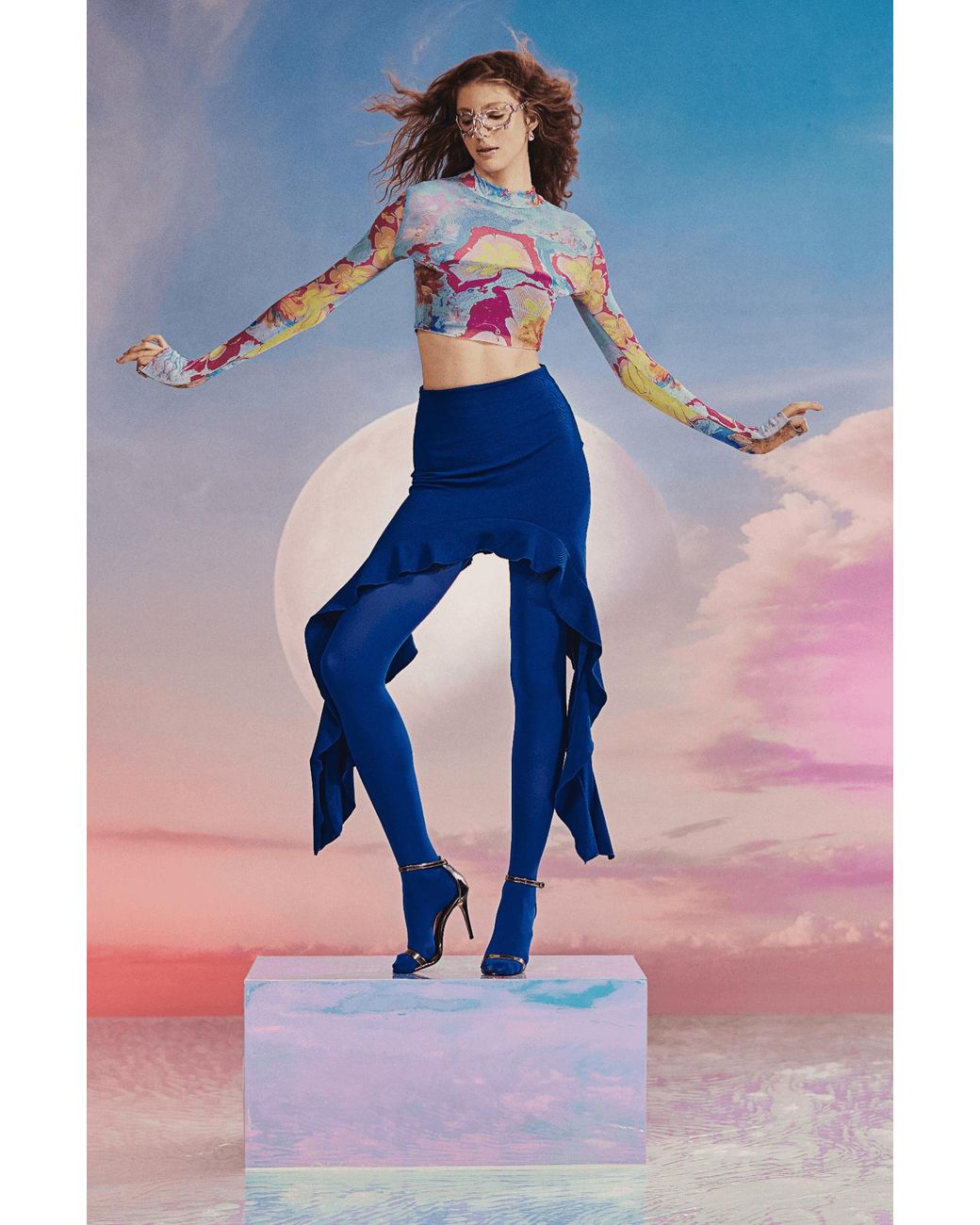 No'design Blue Mini Skirt With Side Ruffled Detail