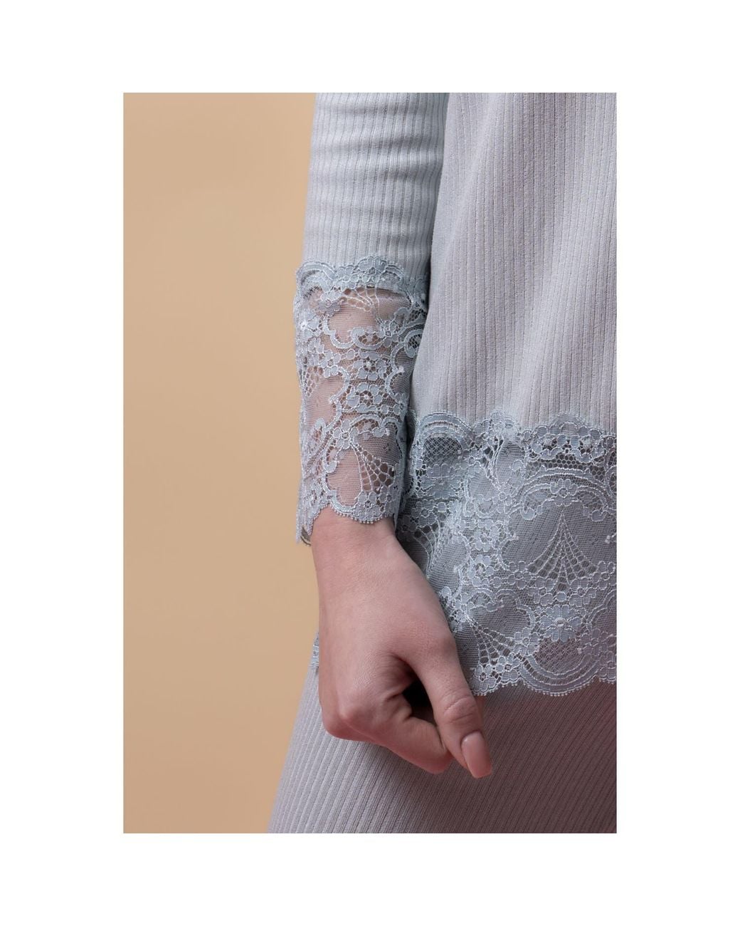 Oh!Zuza Gray Santal Lace Trim Long Pyjama Set – Mint