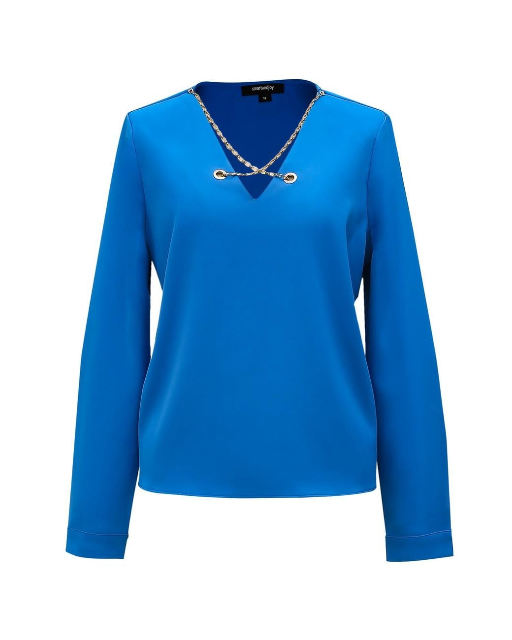 Smart and Joy Blue V-Neck Blouse And Decorative Chain