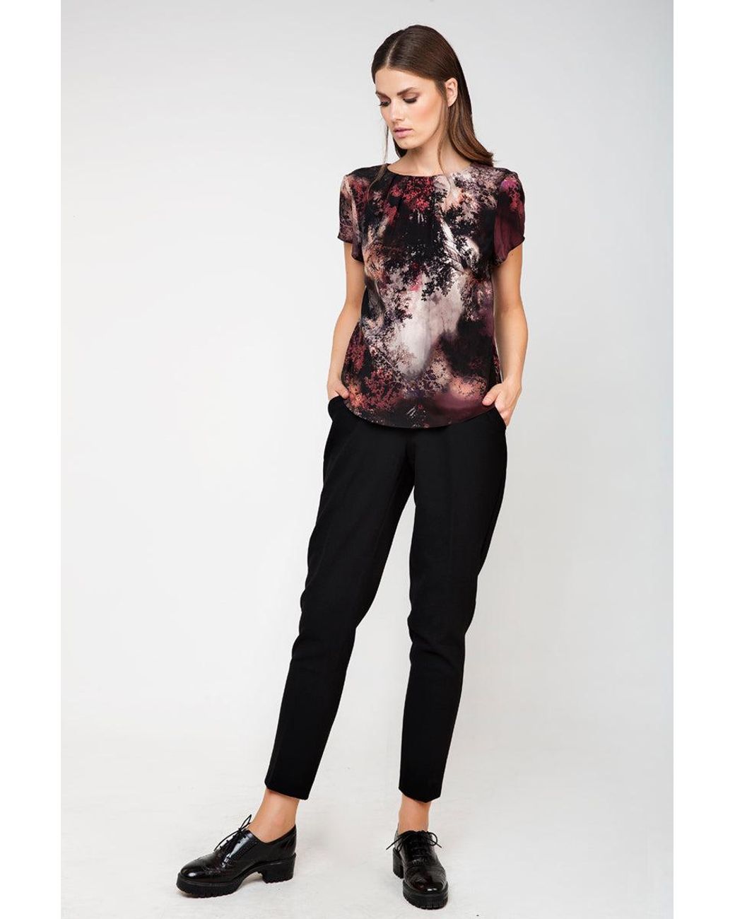 Conquista Red Short Sleeve Print Top Fashion