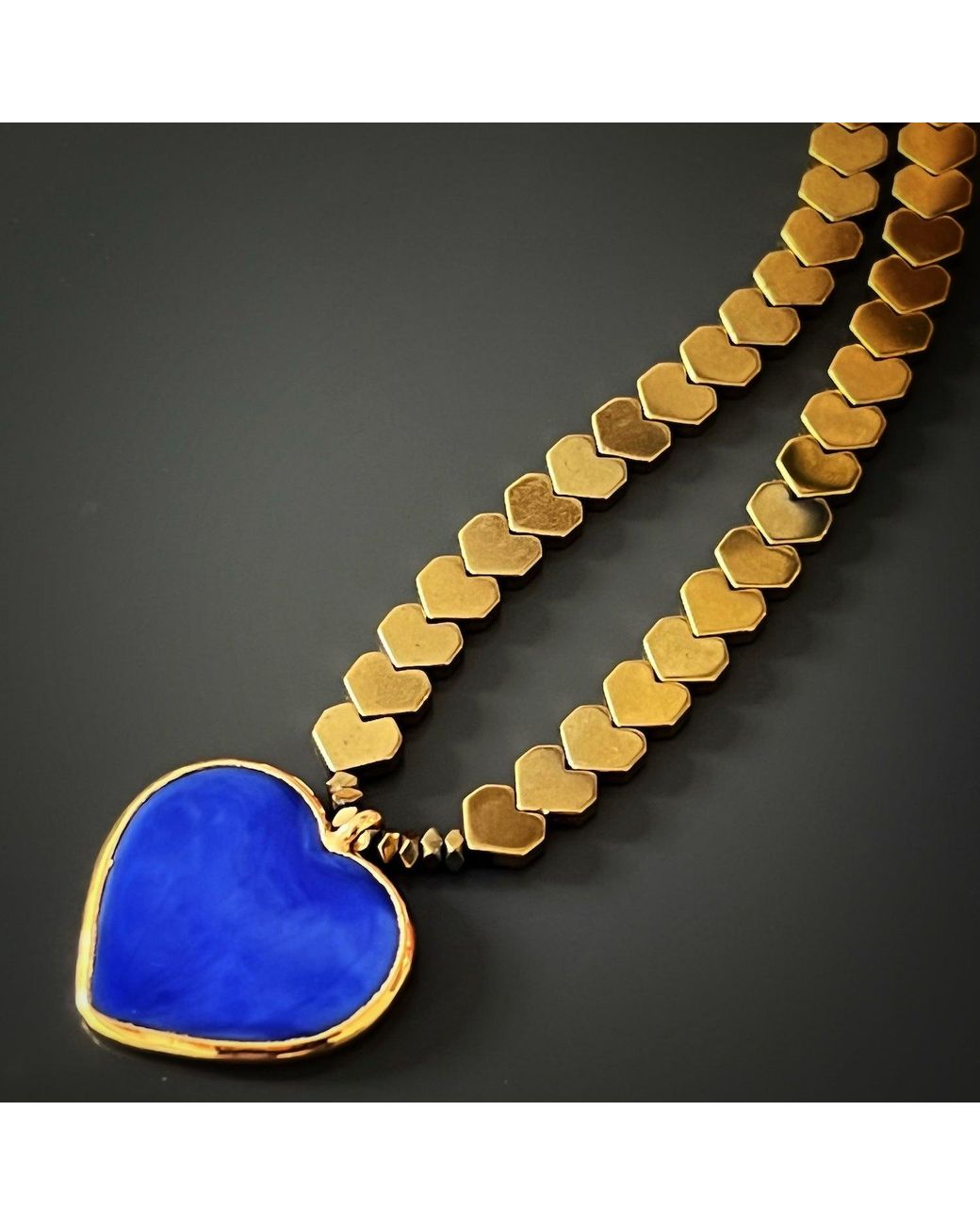 Ebru Jewelry Blue Murano Glass Heart Pendant Hematite Happy Necklace