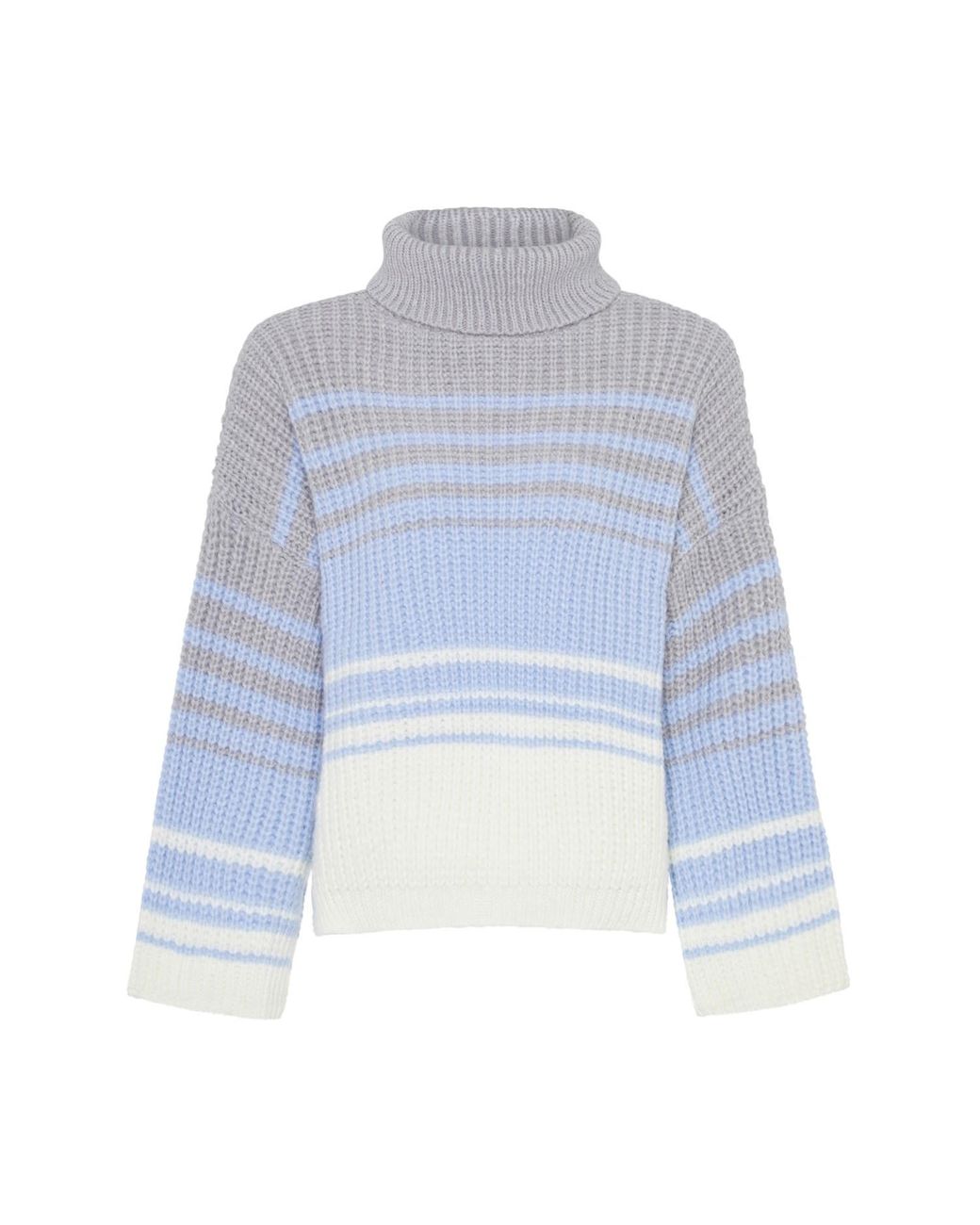 Cara & The Sky Blue Megan Stripe Roll Neck Jumper Silver Grey