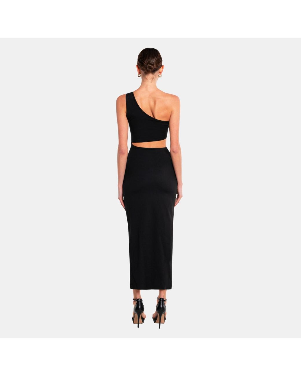 OW Collection Black Isabella One Shoulder Cut Out Midi Dress