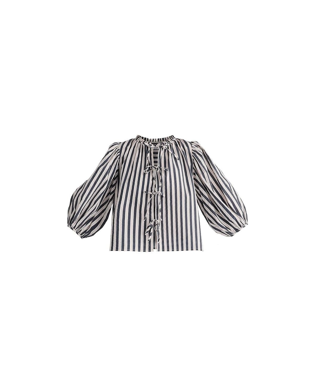Paisie Black Tie Front Puff Sleeves Blouse