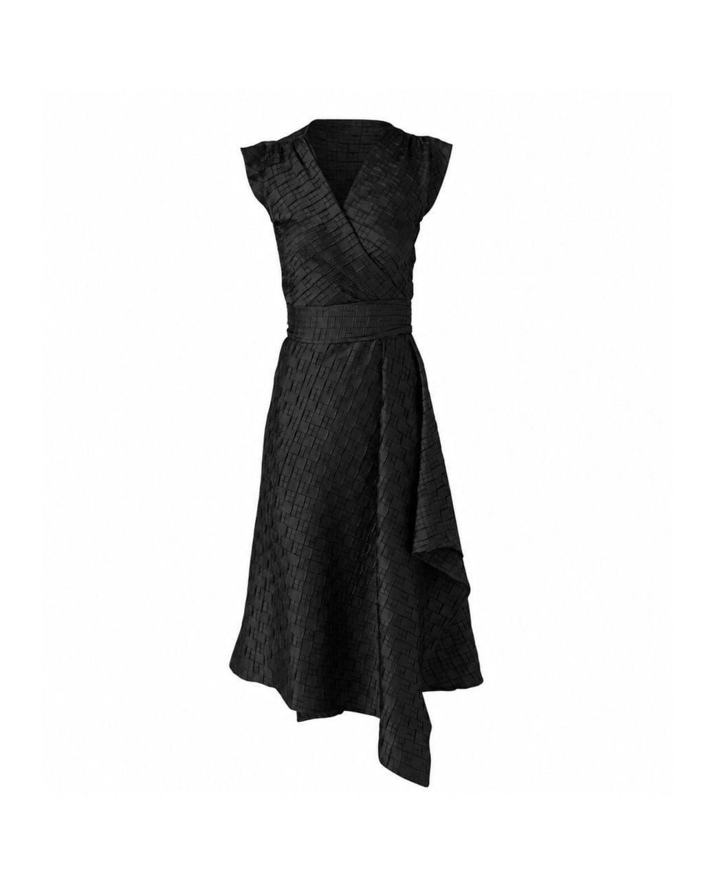 SACHA DRAKE Black Crown Textured Satin Midi Wrap Dress
