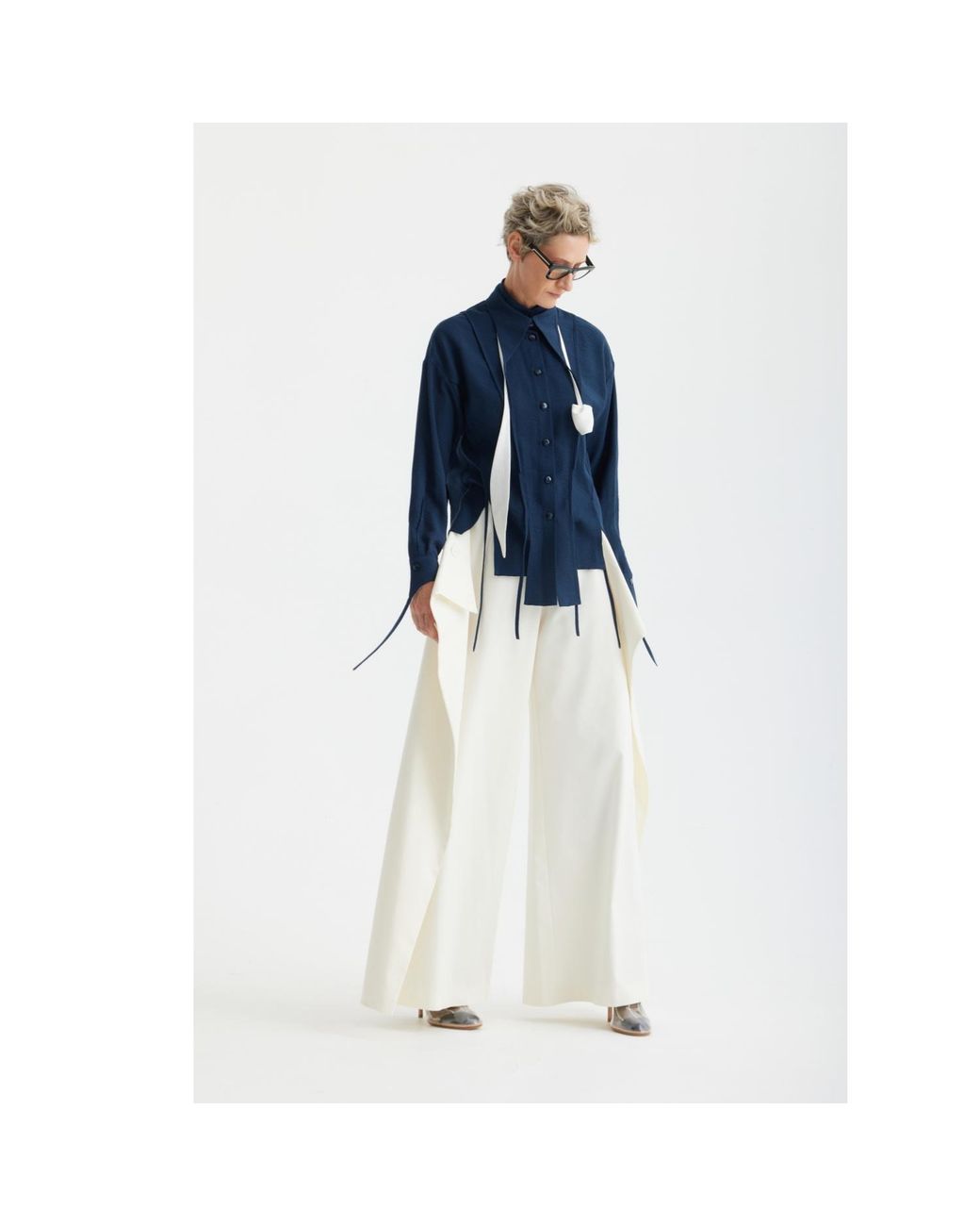 Julia Allert Blue Artistic Asymmetric Textured Viscose Blouse