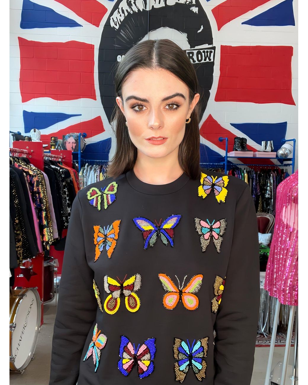 Any Old Iron Blue Beaded Butterfly Queen Sweatshirt
