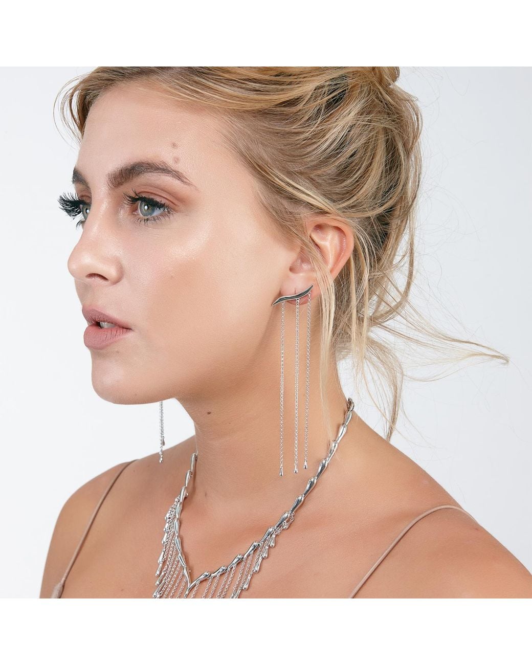 Lucy Quartermaine White Long Waterfall Earrings