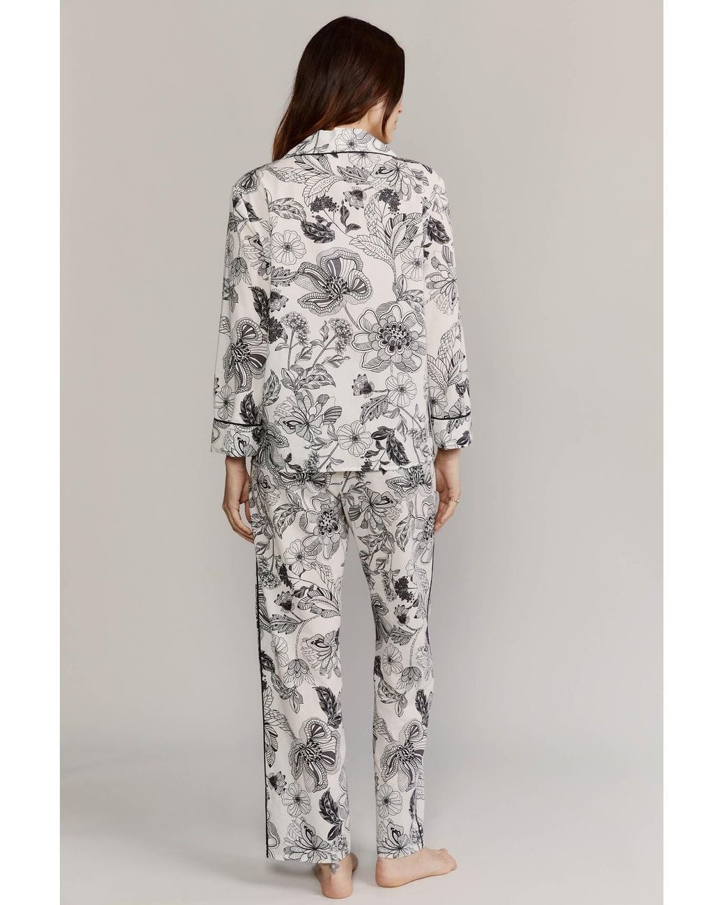 Kato White Broad Beach Noire Floral Cotton Pajamas