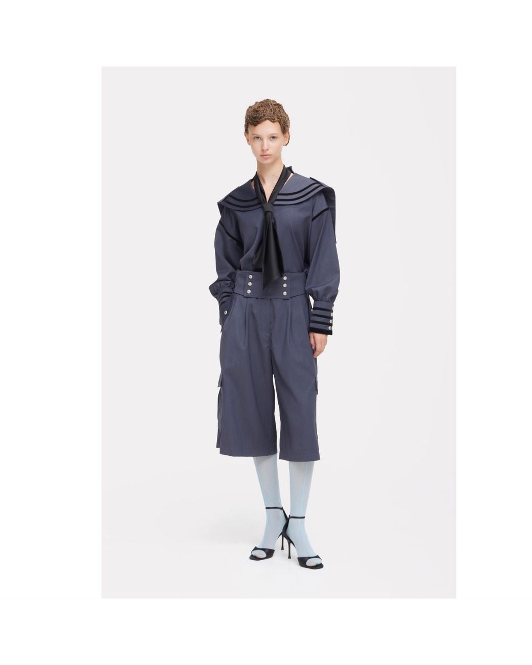 Julia Allert Blue High-Waisted Utility Bermuda Shorts –