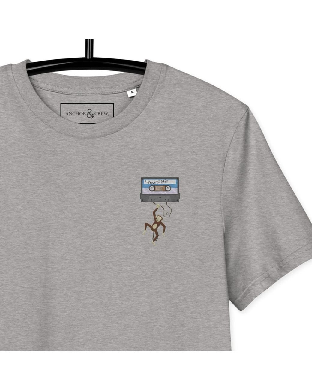 Anchor and Crew Gray Heather Cassette Monkey Organic Cotton Embroidered T-Shirt