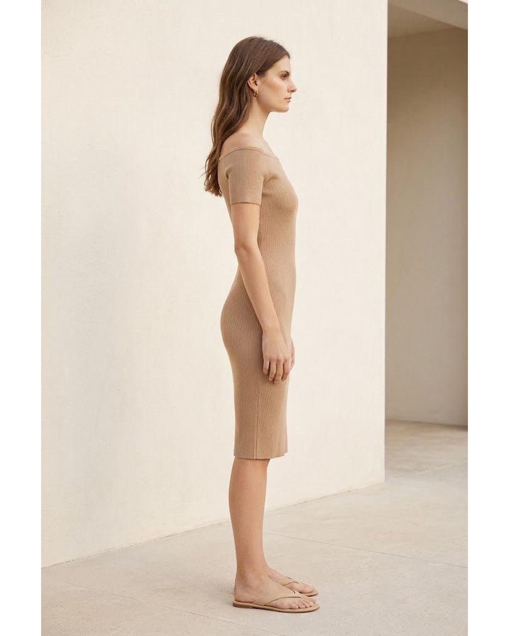 Conquista Natural Bardot Ribbed Bodycon Dress