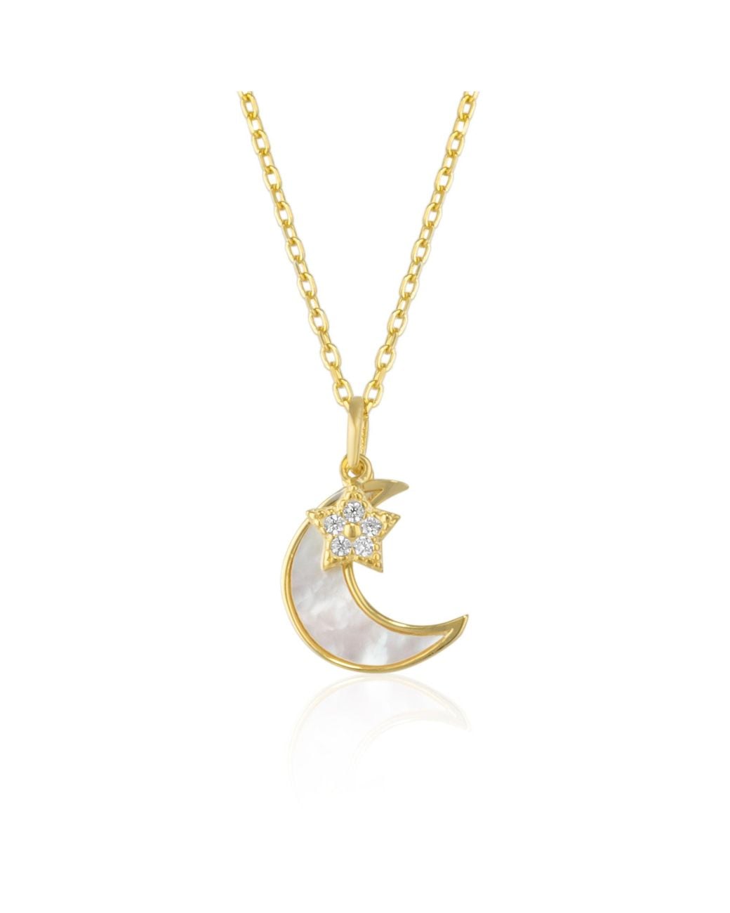 Spero London Metallic Sterling Mother Of Pearl Moon & Star Pendant Necklace