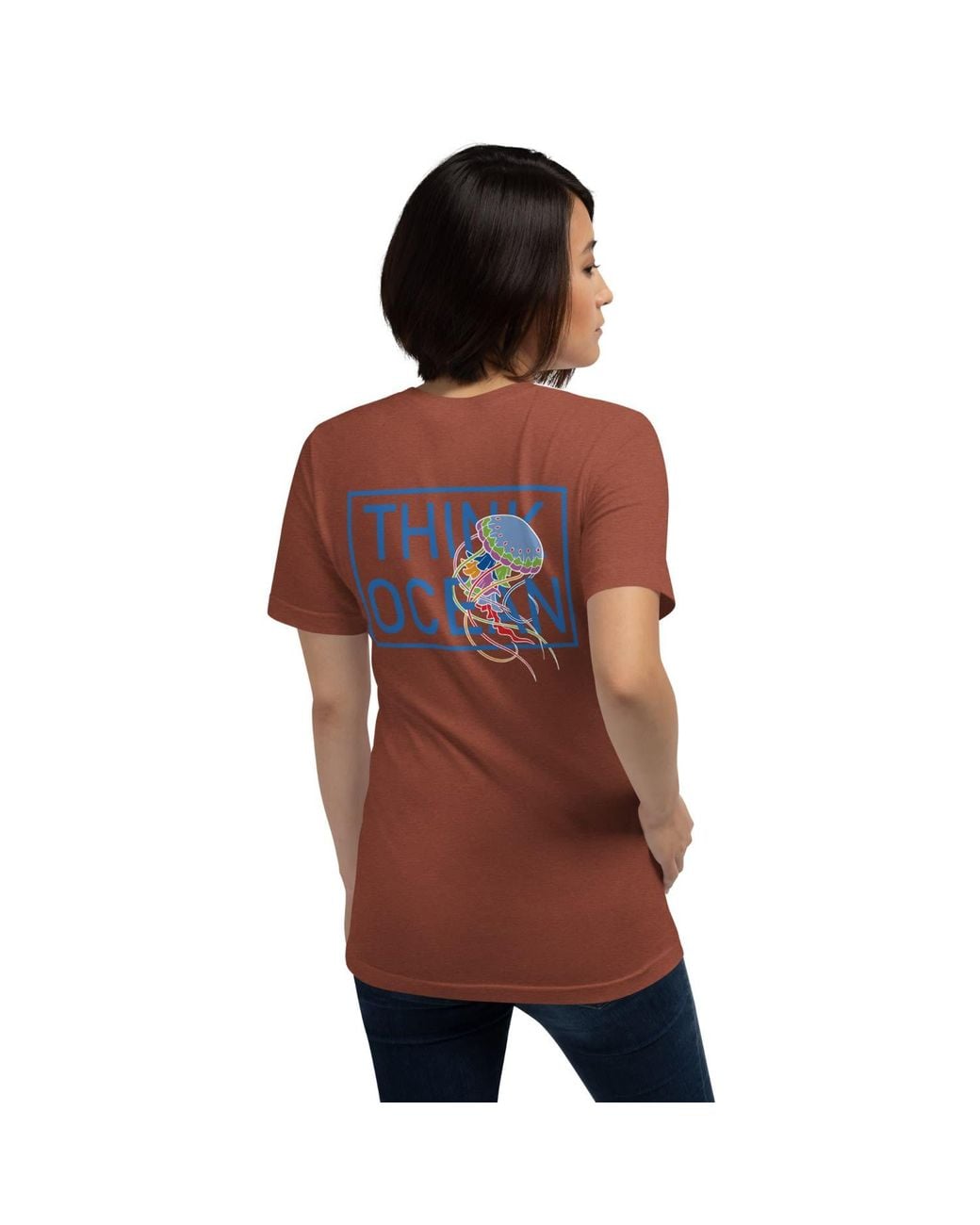 Anchor and Crew Orange Clay Think Ocean Jellyfish Fluorescence Cotton Embroidered T-Shirt