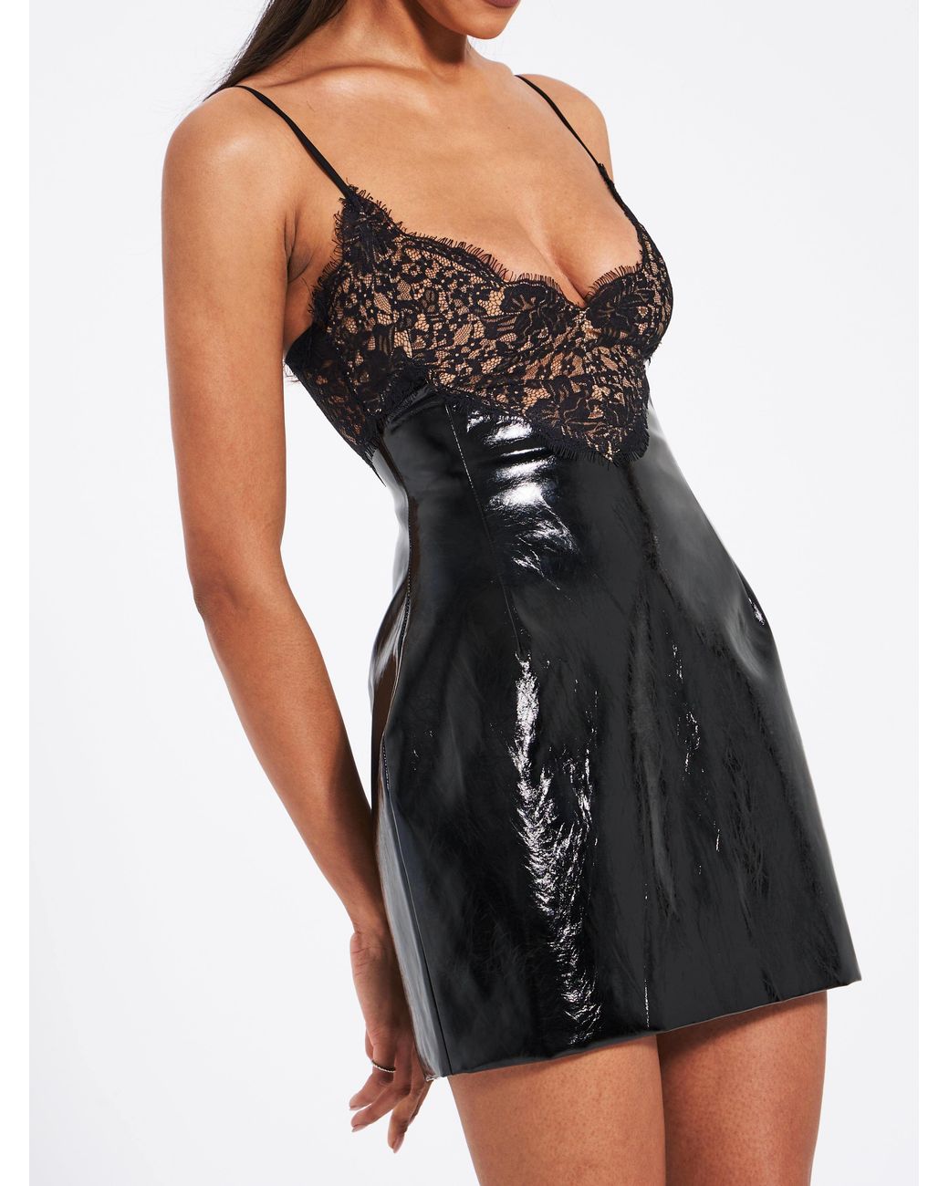 Miss Circle New York Black Shelby Vegan Leather With Lace Mini Dress