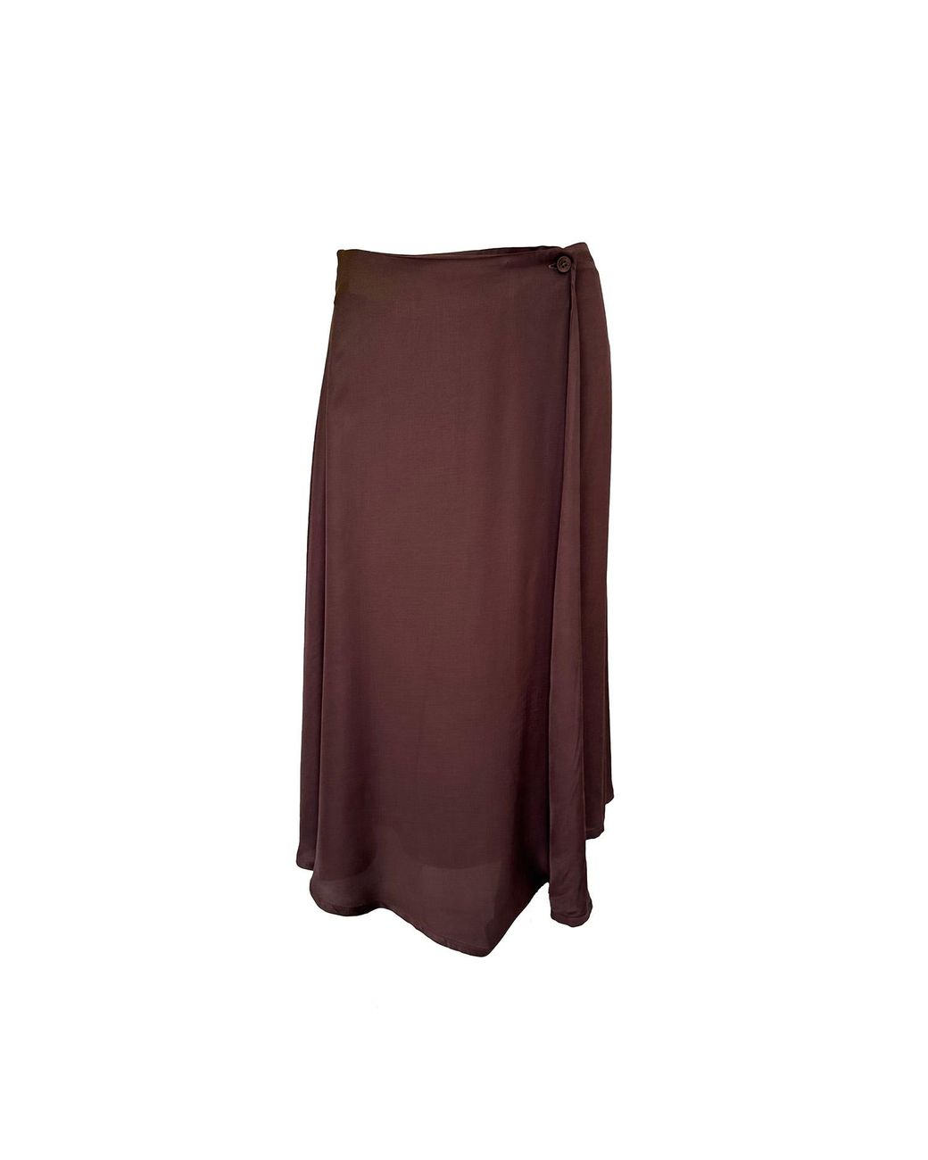 Haris Cotton Brown Satin Viscose Wrap Skirt With Front Button Chocolate