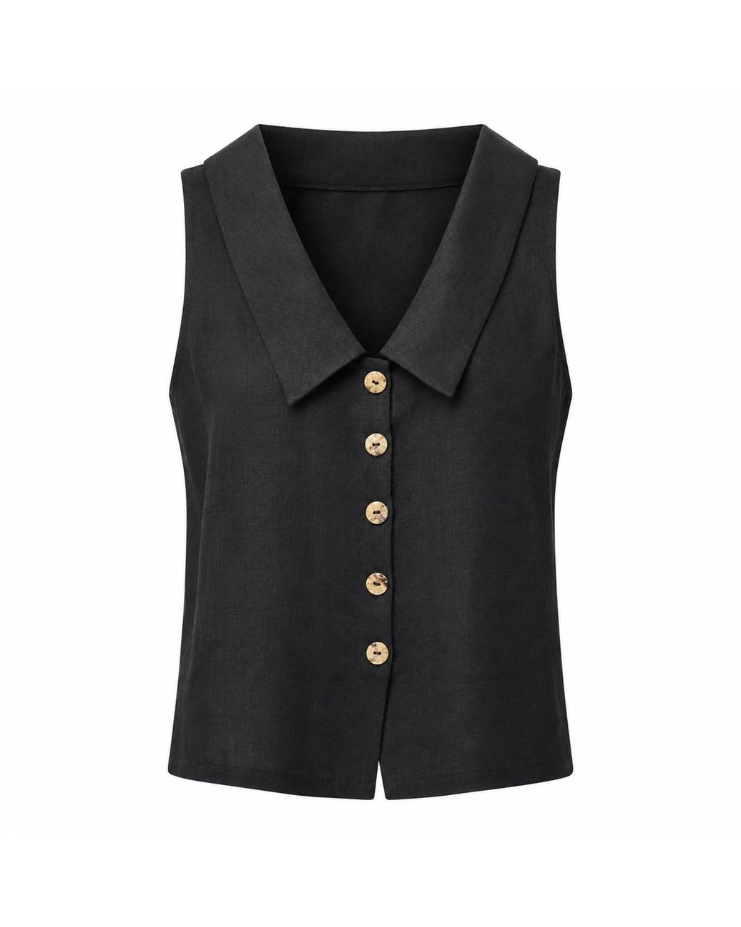 MARICEL Black Gianna Low-Cut-Back Linen Top
