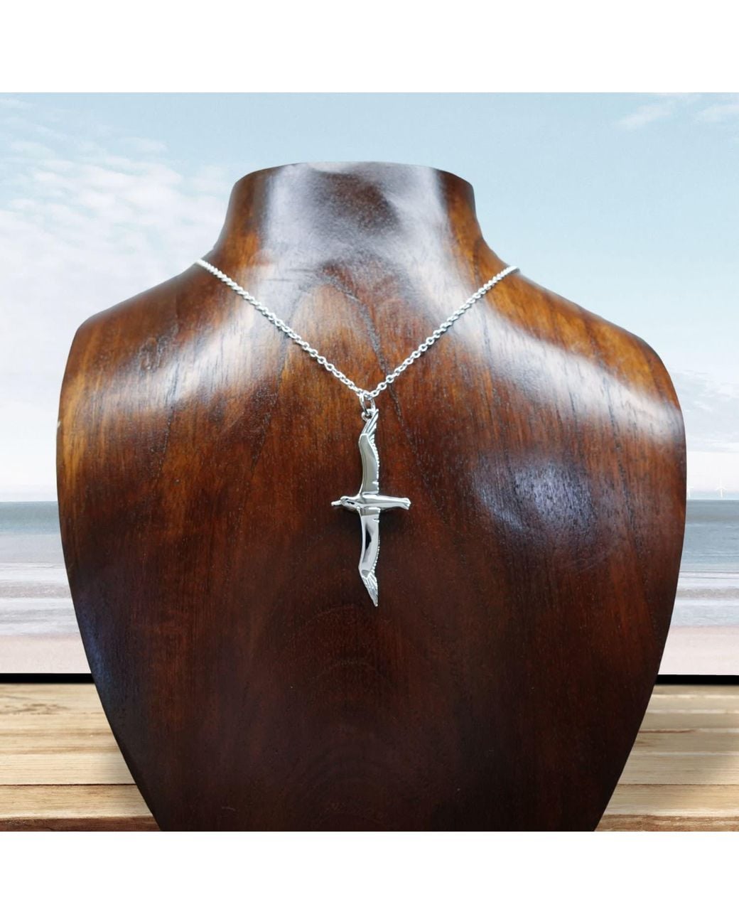 Adrian Ashley Metallic Albatross Necklace. Highly Polished, Tarnish Resistant On A Solid Chain