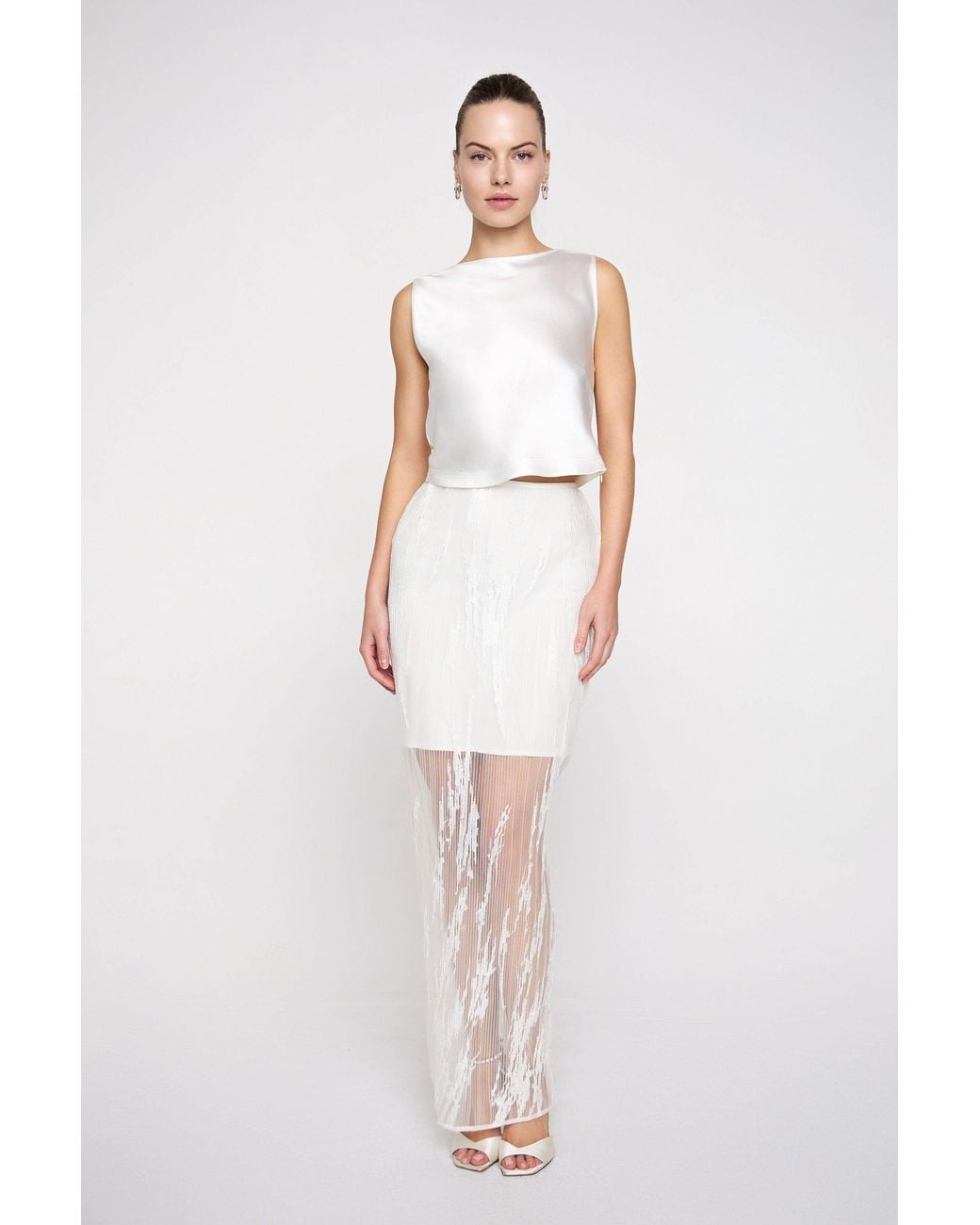 Marieta Yan White Ophélie Sheer Pleated Skirt