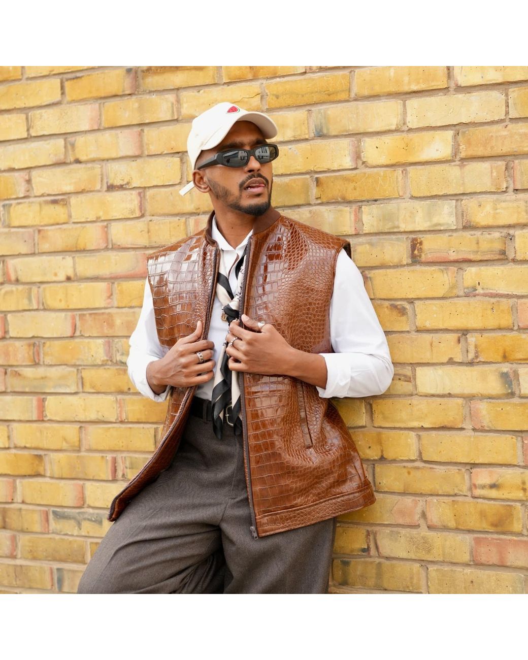 Jpo Brown Koch House Vegan Reptilian Leather Gilet for men