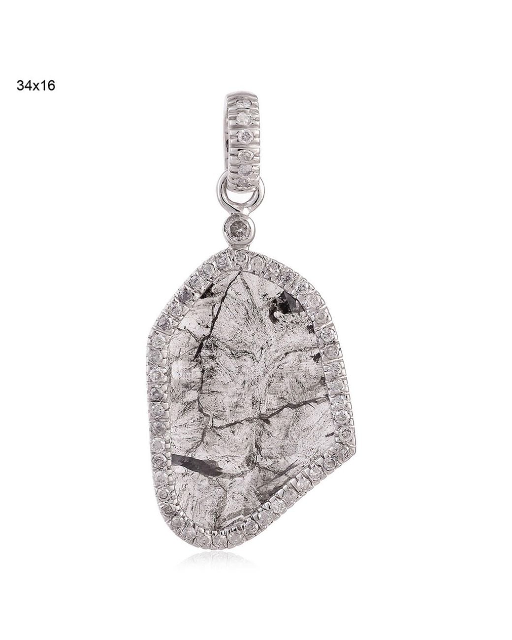 Artisan Metallic Natural Unshaped Slice Diamond Pave In 18k Gold Designer Pendant