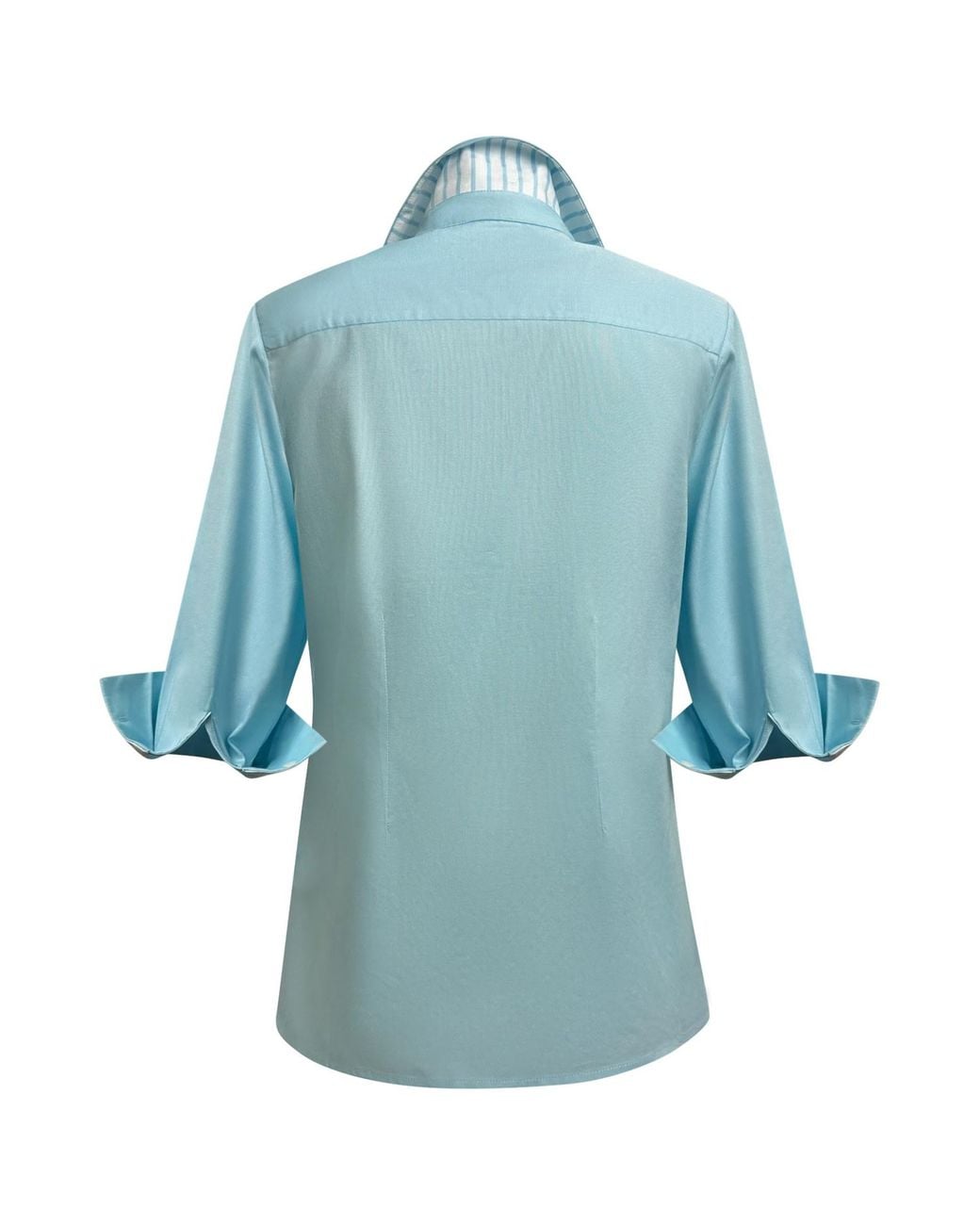 Perlavera Blue Sam Solid Hidden Placket Three Quarter Sleeve Slim Fit Cotton Oxford Shirt