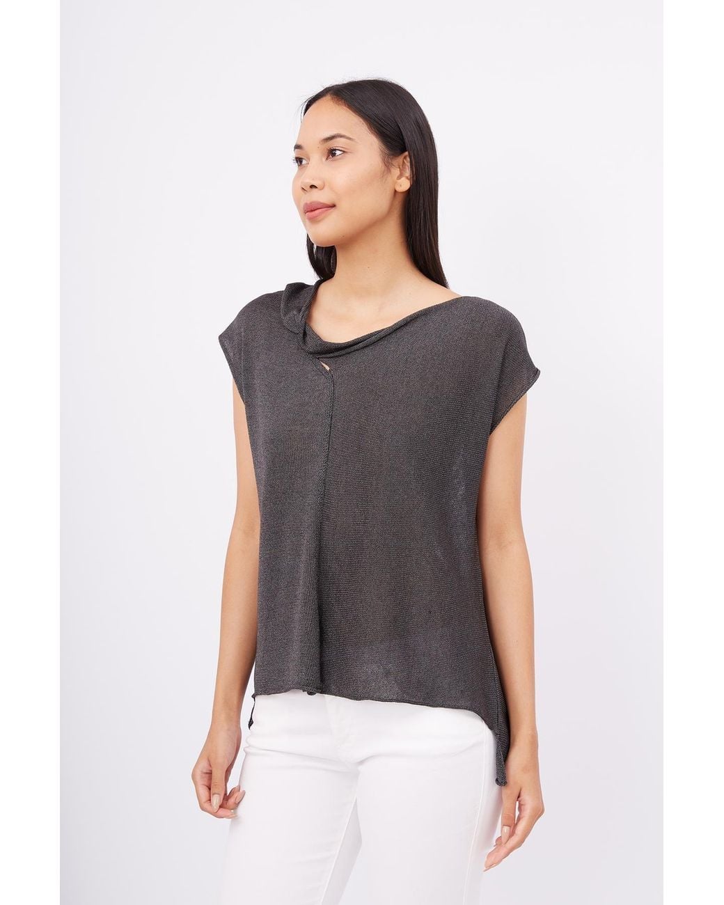 Peraluna Gray Evelyn Drop-Shoulder Knit Blouse