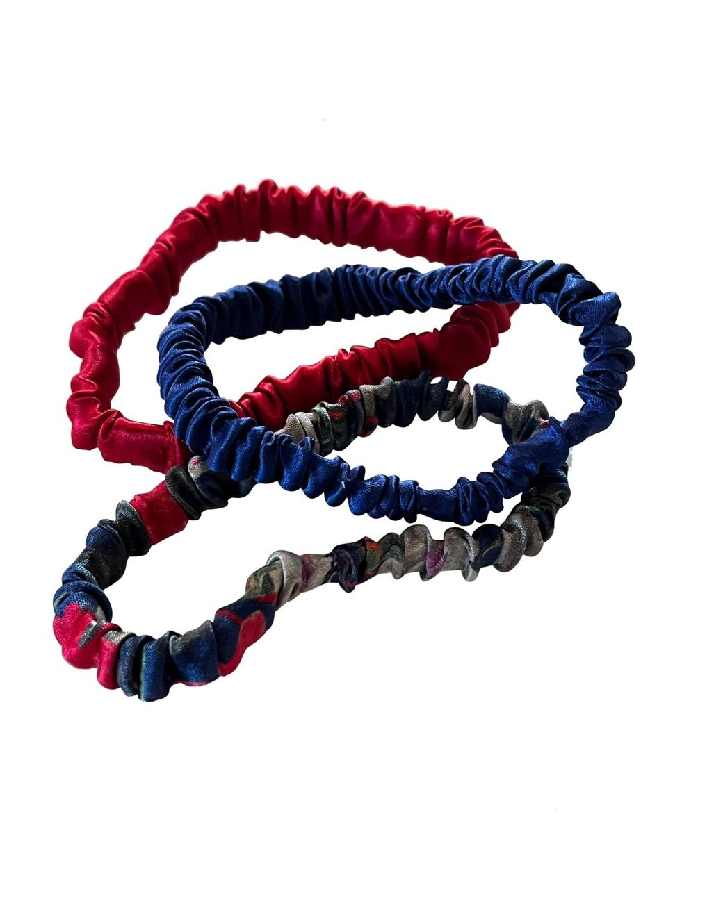 Soft Strokes Silk Blue Set Of Three Pure Mulberry Silk Skinny Scrunchies Weekly Special Hair Ties Midnight Garden