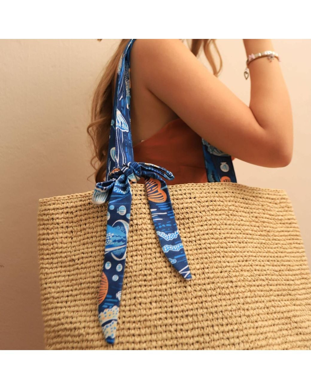 Springmoonatelier Multicolor Neutrals Raffia Handwoven Bag Flower Garden