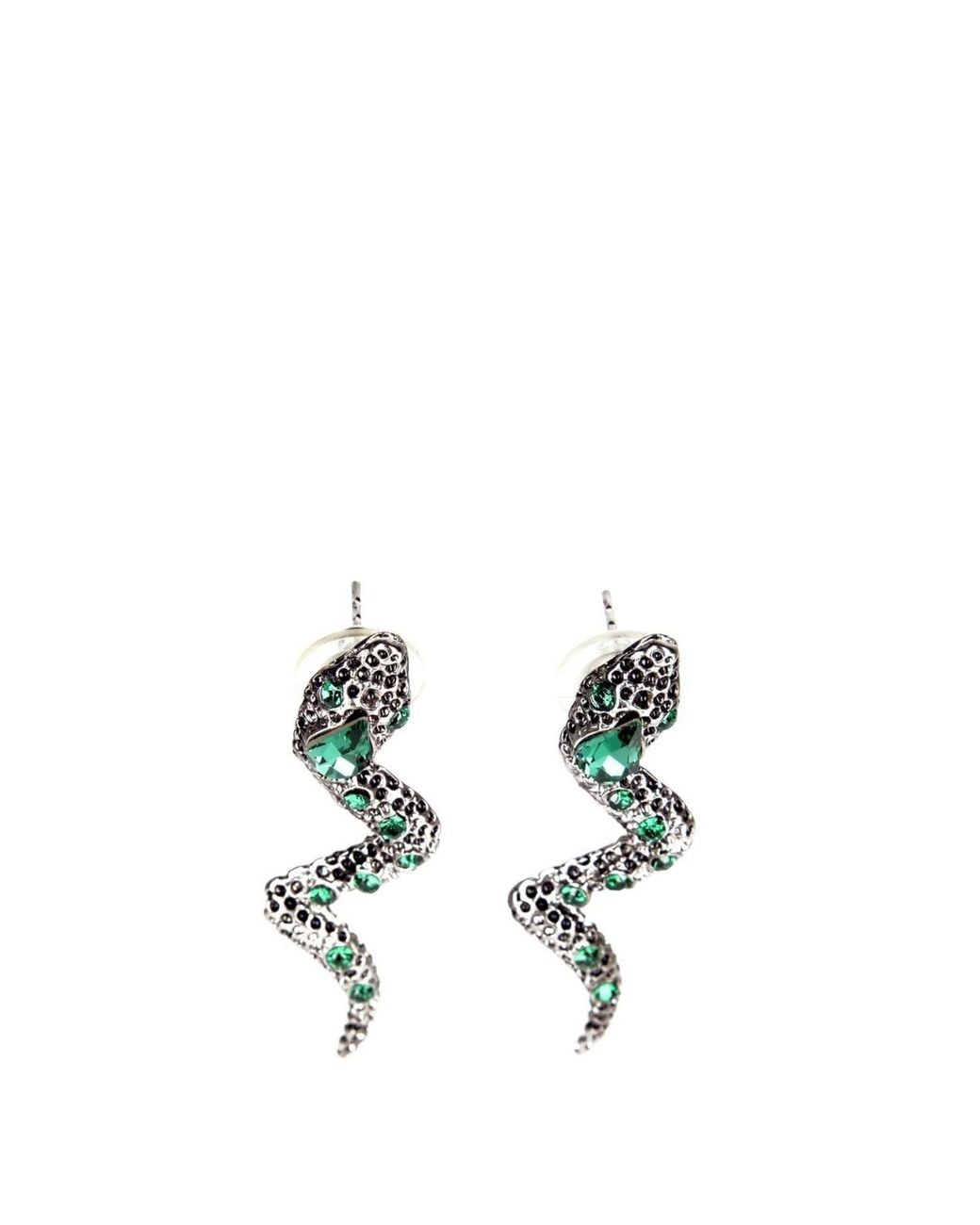Addicted Black Moire Serpent Shaped Earrings With Crystals