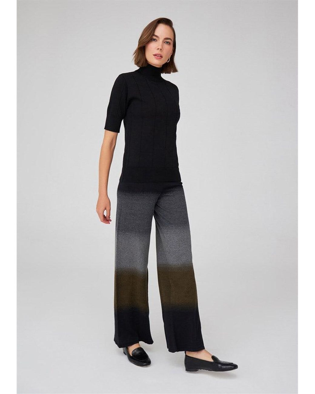 Peraluna Blue Color Transition Bell Bottom High-Waisted Knit Trousers