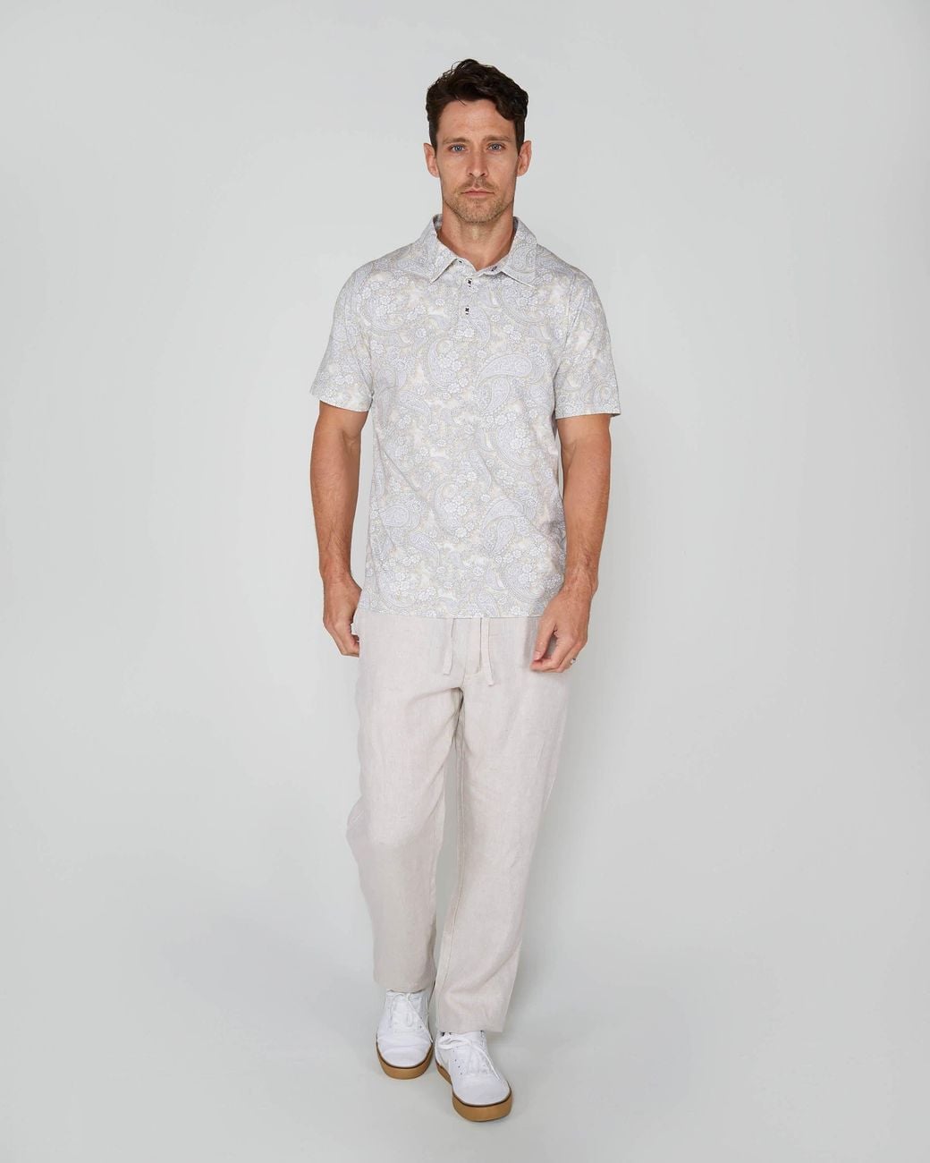 Lords of Harlech Gray Neutrals Pietro Paisley Romance Polo Shirt for men