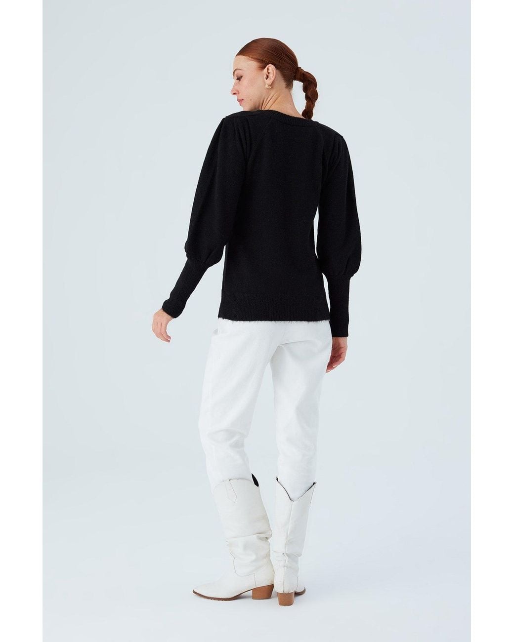 Peraluna Black Rakel Shirred Shoulder And Sleeve Pullover
