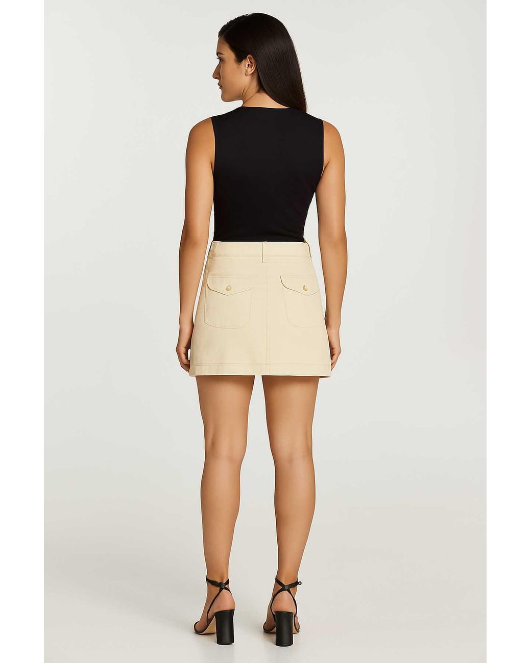 Conquista Natural Neutrals Cotton-Elastane Gabardine Utility Skirt