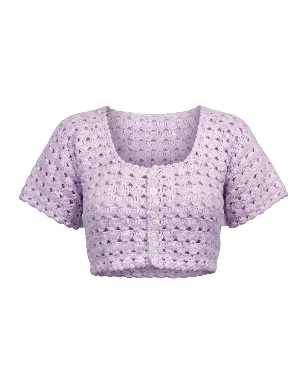 Ana Chic Purple Lilac Openwork Handmade Crochet Top